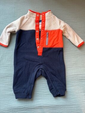 Old Navy Colorblock Fleece One-Piece in Navy, Cream & Orange